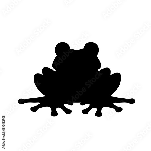 Minimalist black silhouette of a crouched frog with webbed feet