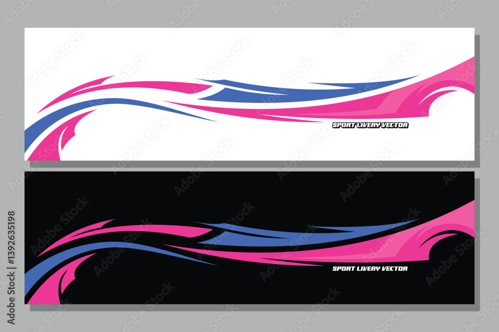 Fototapeta premium sporty car livery graphic vector. striping racing car wrap livery design pink White and black Color EPS 10