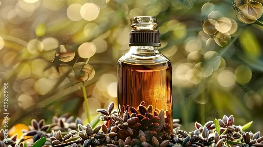 castor essential oil. Selective focus