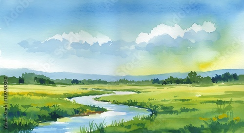 Whispers of Watercolor: A Serene River Valley AI Generated