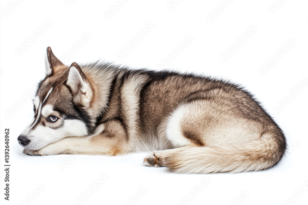 Fototapeta premium a dog laying down on a white surface