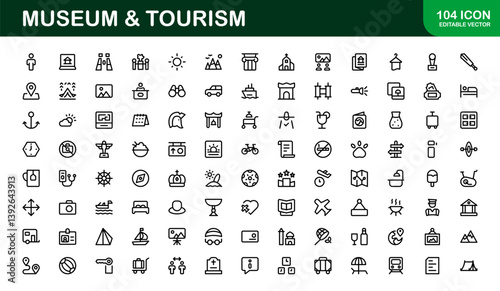 Essential Museum and Tourism Icon Set Vector Illustration. Includes Icons for Travel, Exhibits, and Landmarks to Create Engaging and Cultural Designs.