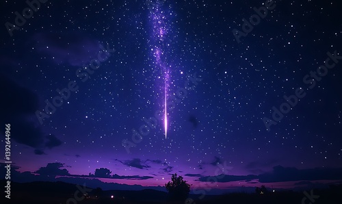 Purple Comet Blazing Across Starry Night Sky.