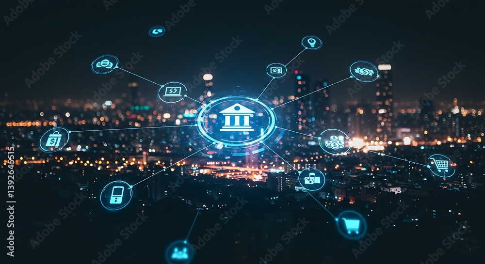Obraz premium Nocturne of Connected Commerce AI Generated