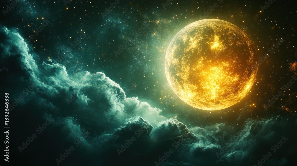 Obraz premium Fiery moon, stormy night sky