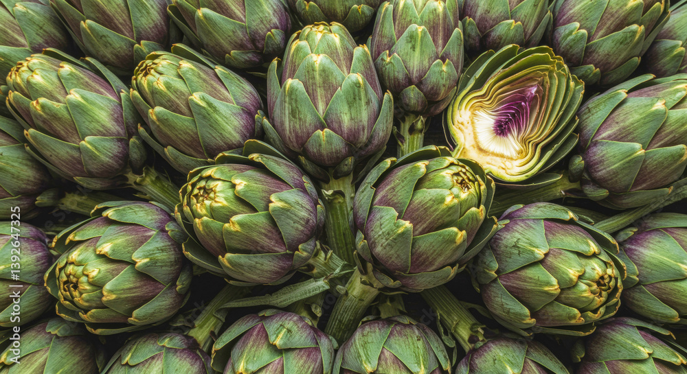 Obraz premium Artichokes Background, Top View – Fresh Green Vegetable Texture, Organic Food Concept