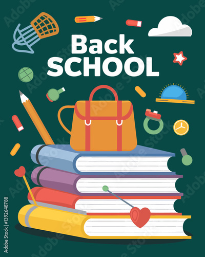 Back to School Stack: Books, Bag, and School Supplies Illustration