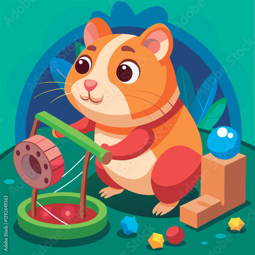 Cute hamster plays with toy.