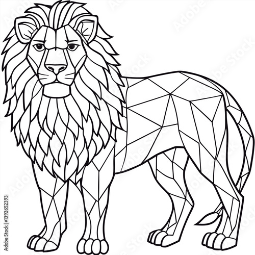 Vector illustration of a Geometric lion coloring page.