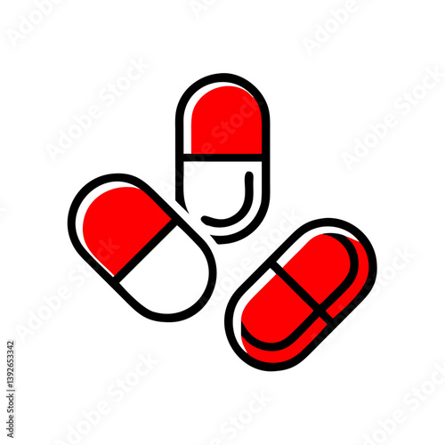 Red medical pills icon on a transparent background  