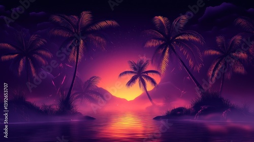 Tropical twilight serenity palm trees silhouette vibrant sky and ocean