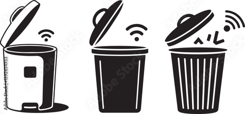 Vector illustration of a smart trash bin with a slightly open lid, symbolizing innovation, waste management, and modern technology