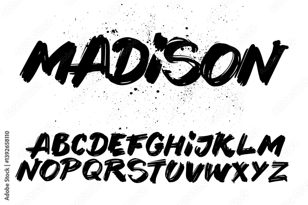 Hand drawn textured brush strokes vector letters. Grungy brush style artistic font for your design and creative typography projects. Vintage retro typeface with grunge effect and splatter details.