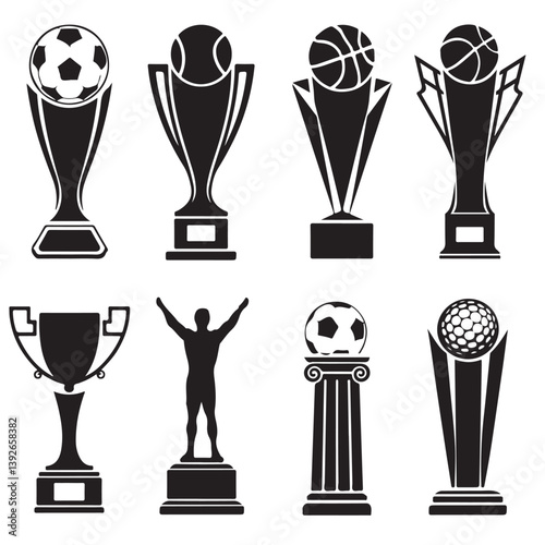 trophy cup black vector silhouettes, award cup, champion trophy Trophy cup silhouette set