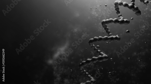 Silver-toned RNA molecule visualization, representing abiogenesis and early genetic evolution in abstract microcosm