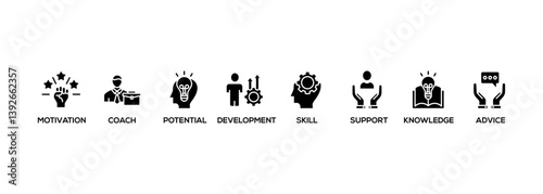 Coaching banner web icon vector illustration concept with icon of motivation, coach, potential, development, skill, support, knowledge, and advice