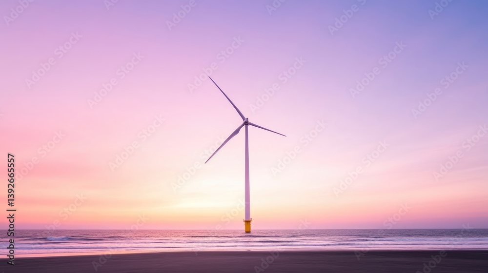 Obraz premium Coastal wind turbine at sunset