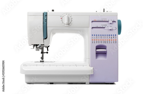 Modern electromechanical sewing machine, isolated on a transparent background png. Front view.