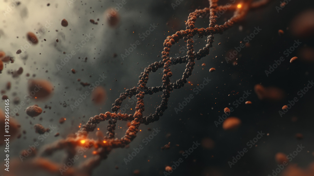 3D DNA helix in abstract style, depicting genetic evolution and mutations in a high-tech concept.