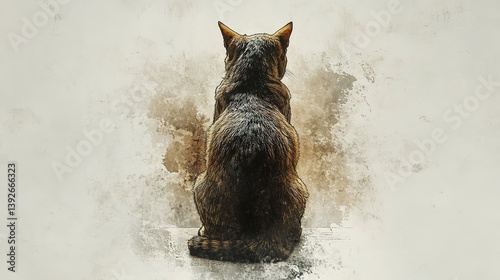 Relaxing cat in natural light indoor space digital art cozy atmosphere rear view serenity and calmness