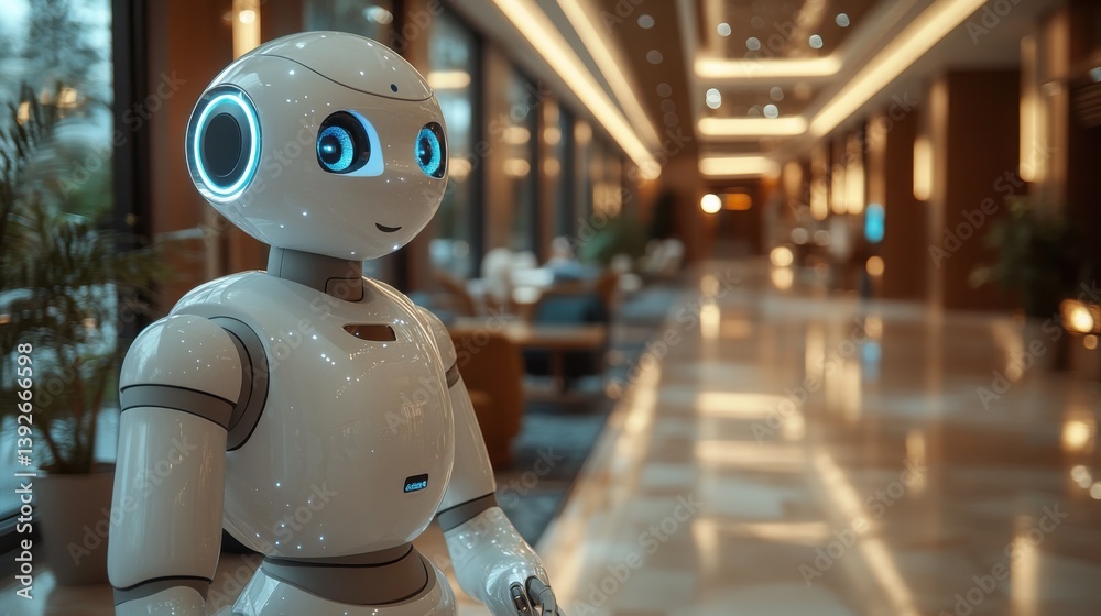custom made wallpaper toronto digitalAI Robot in Modern Hotel Lobby