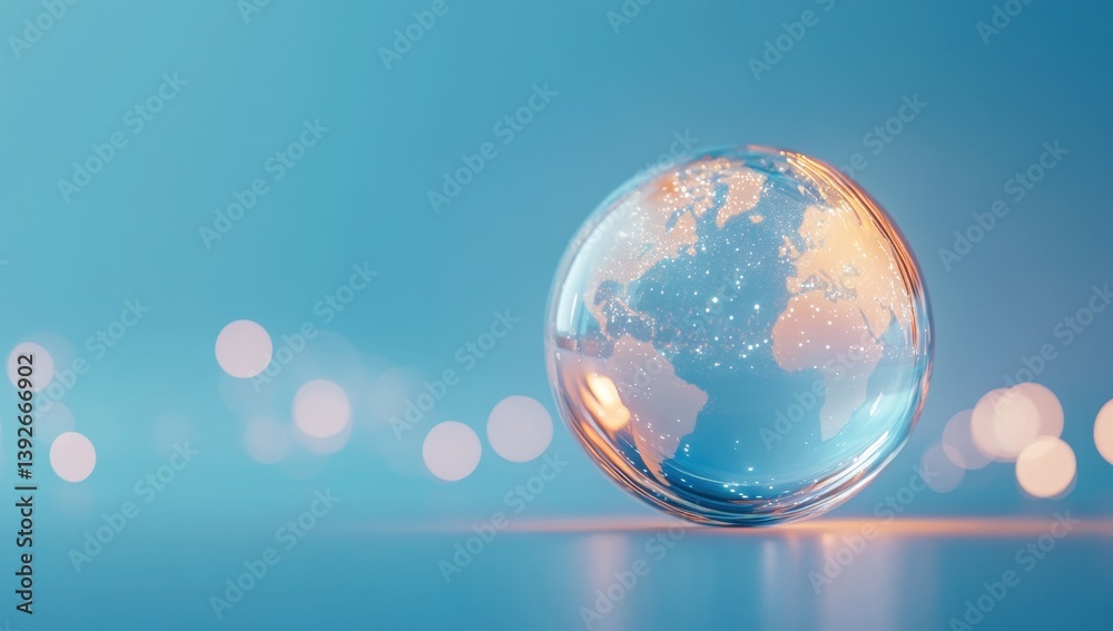 A glass globe on a blue background with lights, representing global business and international trade Generative AI A glass globe on a blue background with lights, representing global business and international trade Generative AI