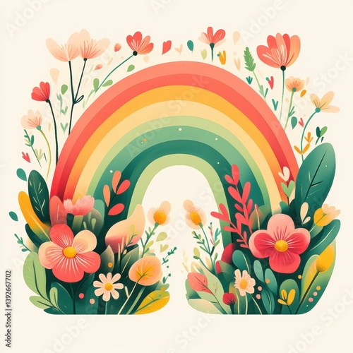 Beautiful flowers in Spring with rainbow