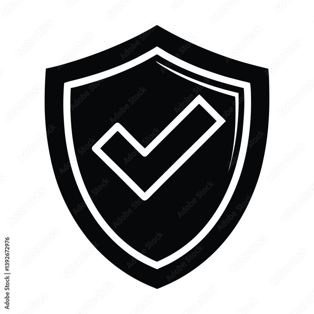 Shield with checkmark on white background. Shield with checkmark on white background.