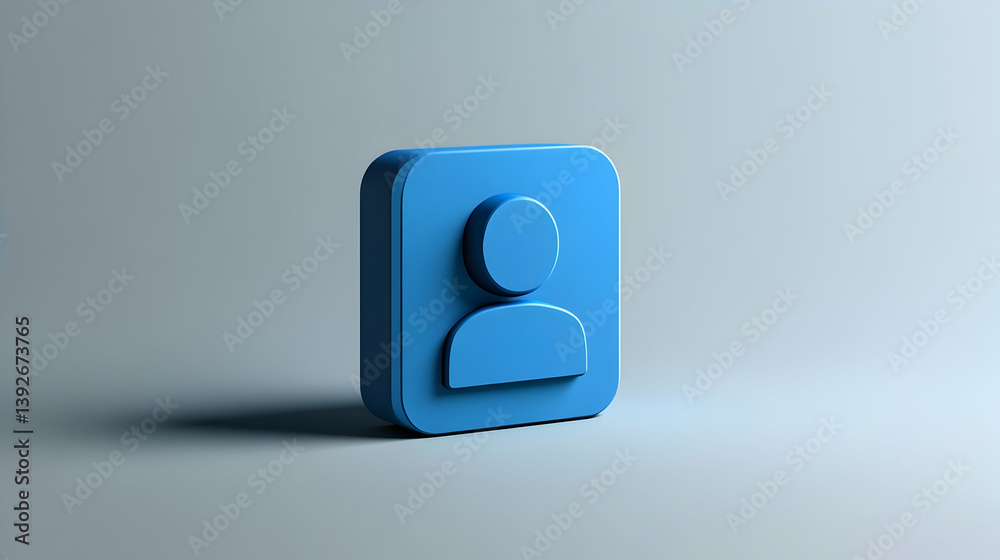 Blue profile icon, 3D render, grey background, user interface Blue profile icon, 3D render, grey background, user interface