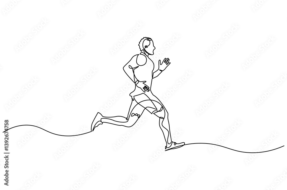 Continuous one line drawing of Man running. Single line drawing illustration of fitness Male jogging. Sports or exercise concept vector art. Doodle line illustration. Continuous one line drawing of Man running. Single line drawing illustration of fitness Male jogging. Sports or exercise concept vector art. Doodle line illustration.