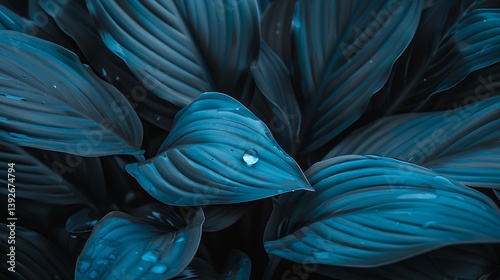 Detailed close up view of dark blue textured leaves
