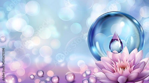 Beautiful water droplet with a flower against a blurred background