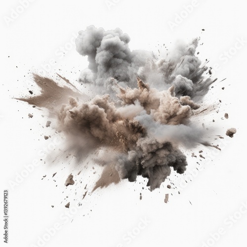 Powder explosion isolated on white background. Colored dust erupts