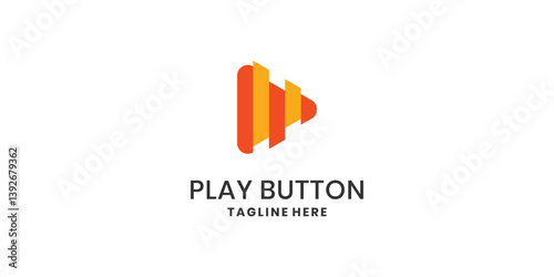 Modern play button logo design with gradient orange stripes