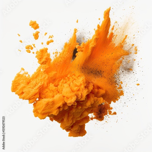 Powder explosion isolated on white background. Colored dust erupts