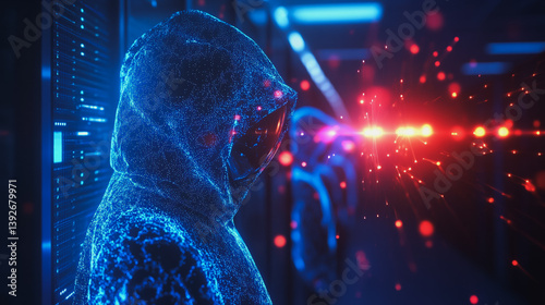 Obraz na płótnie Hacker are planning to hack and attack networks and cyber security systems.abstract innovative cyber security network, using interconnected nodes to represent business partnerships on the Smart ciyt w salonie