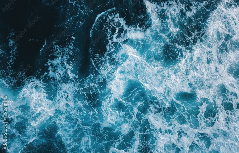 Ocean waves crashing, creating a dynamic pattern of foam and water Ocean waves crashing, creating a dynamic pattern of foam and water