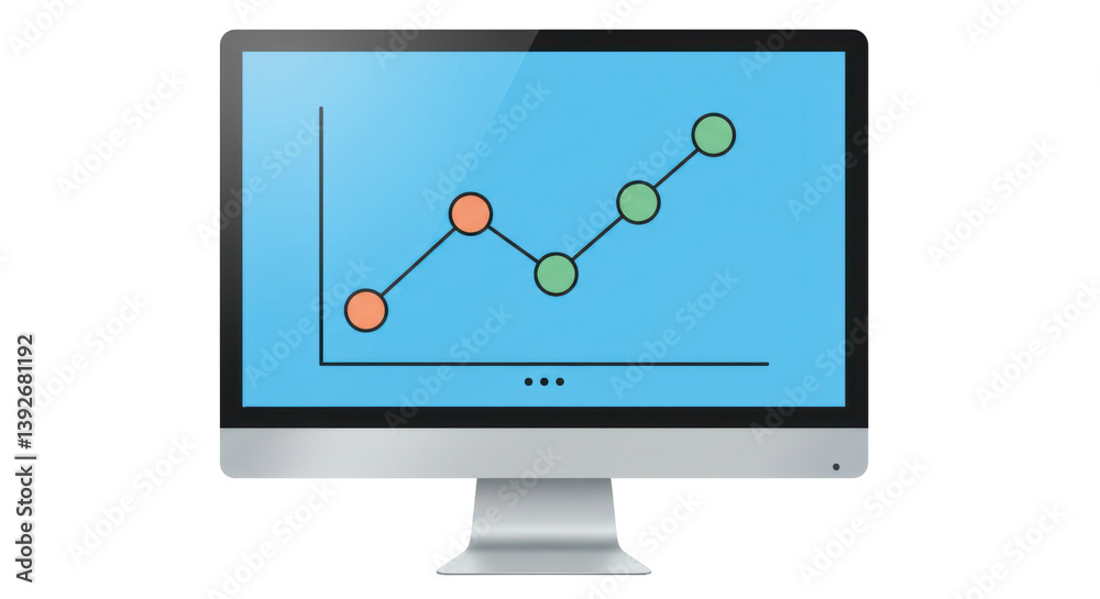 Isolated Computer Screen Displaying Line Graph with Data Points Isolated Computer Screen Displaying Line Graph with Data Points