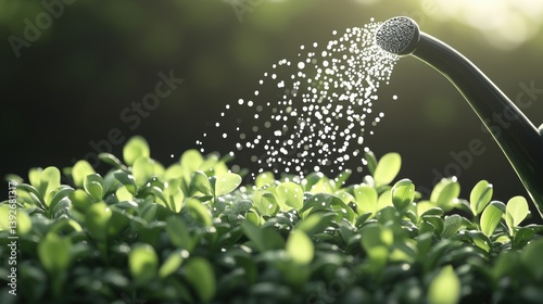 Lush green plants in Spring rain.