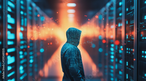 Obraz na płótnie Hacker are planning to hack and attack networks and cyber security systems.abstract innovative cyber security network, using interconnected nodes to represent business partnerships on the Smart ciyt w salonie