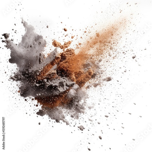 Powder explosion isolated on white background. Colored dust erupts