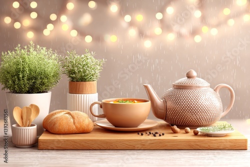 Wallpaper Mural A cozy rainy day kitchen scene with soup cooking on the stove and a tea kettle whistling Torontodigital.ca