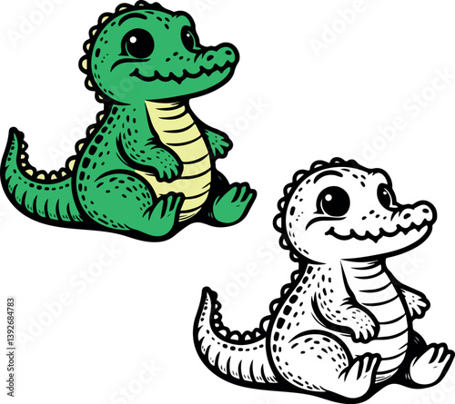 Crocodile art color sketch crocodile drawing art vector illustration. Scratch board imitation. Black and white image