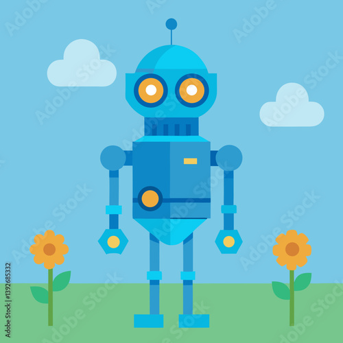 blue robot with a flower