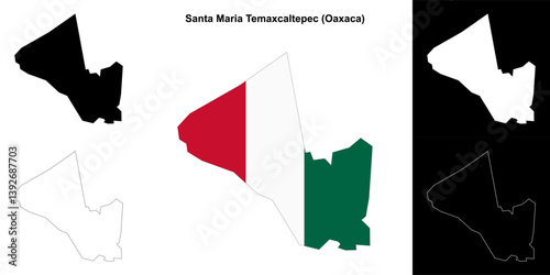 Santa Maria Temaxcaltepec municipality (Oaxaca) outline map set
