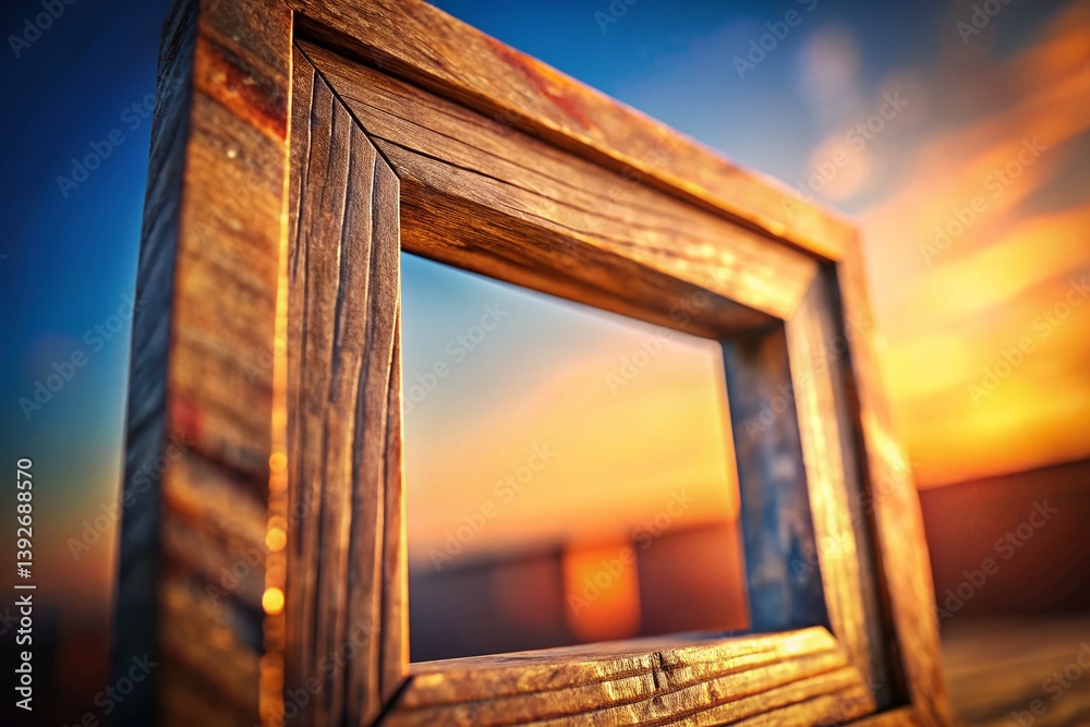 Macro Photography: Sunlit Wooden Frame Art Mockup in Studio Setting Macro Photography: Sunlit Wooden Frame Art Mockup in Studio Setting