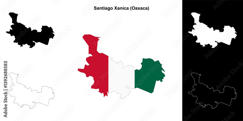 Fototapeta premium Santiago Xanica municipality (Oaxaca) outline map set