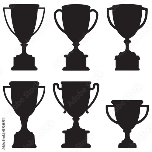 trophy cup black vector silhouettes, award cup, champion trophy Trophy cup silhouette set	