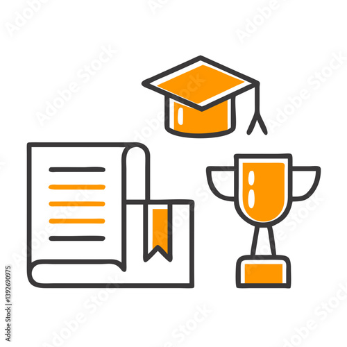 Academic Achievements with Diploma, Cap, and Trophy in Orange Style  