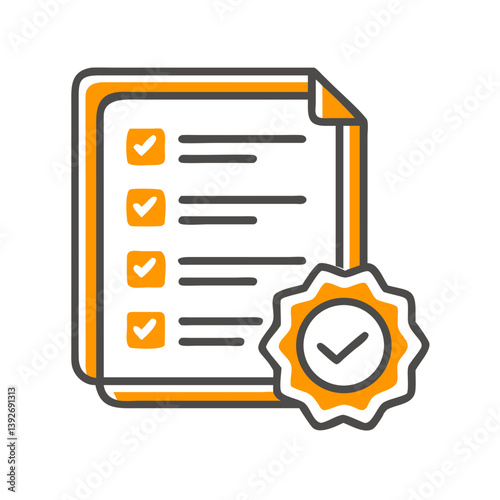 Checklist Document with Verification Seal Icon  